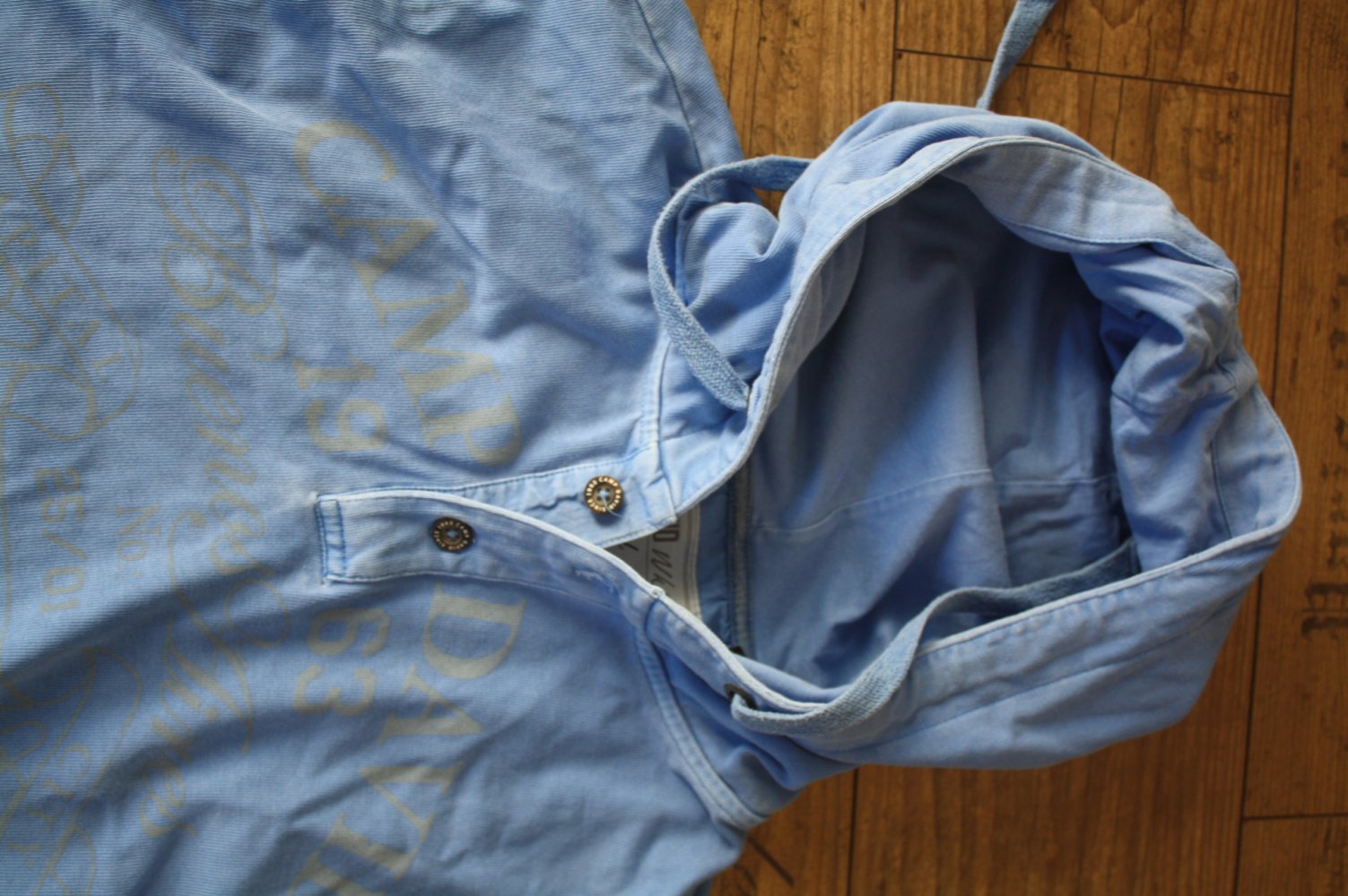 Camp David Kapuzenpulli Hoody mit Kapuze hellblau Used Vintage Style Gr L