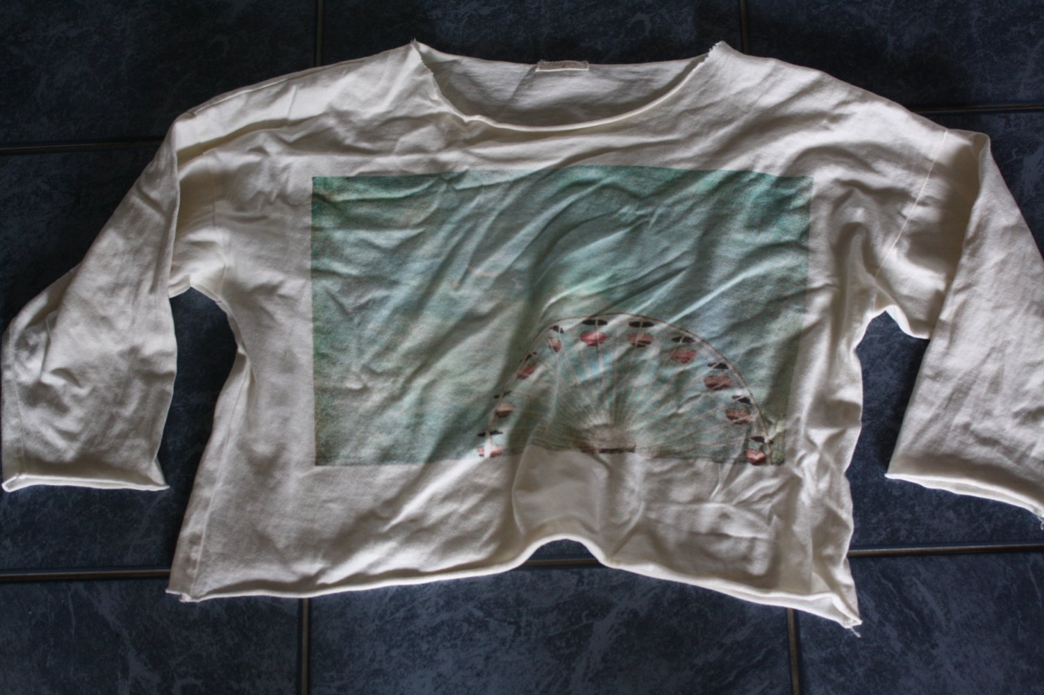 Masque S 36 creme Lässig Hippie Crop cropped Shirt Pulli mit Print