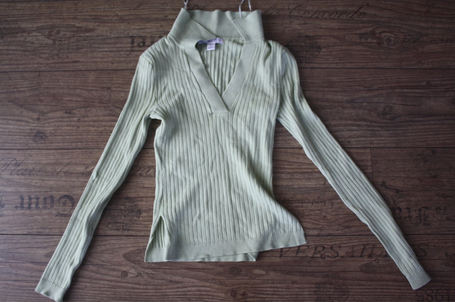 Rippenstrickpullover gerippter Pulli mintgrün mit Kragen xs 34 