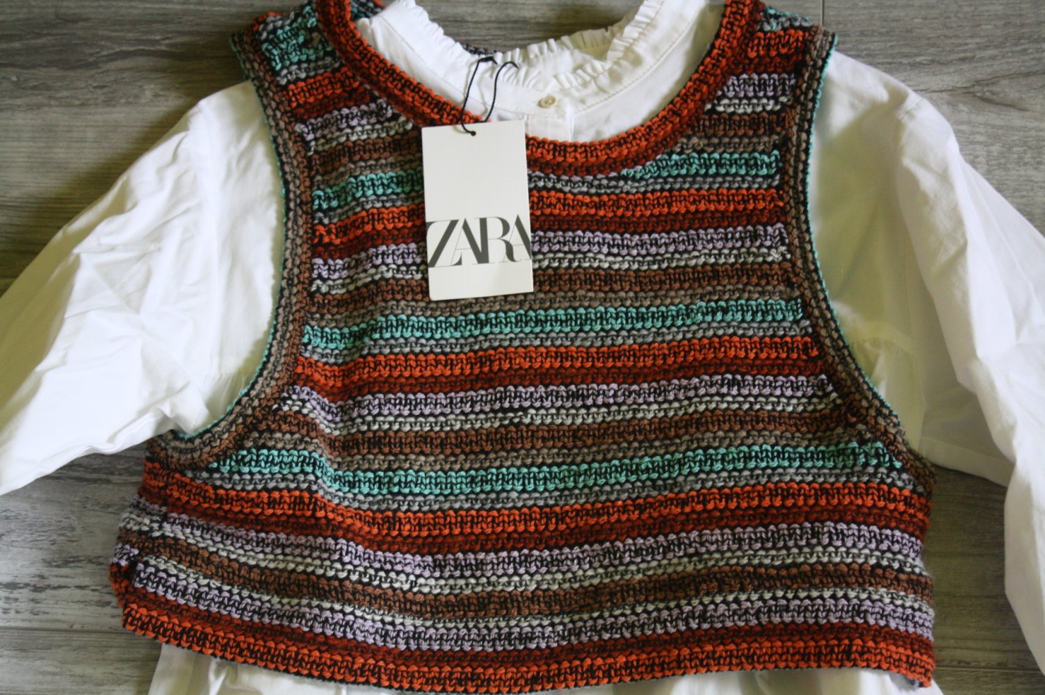 Neu/Etikett ZARA Bluse mit Strick Weste 2 in 1 Strickweste Folklore 13-14 Jahre 164 Tunika Mädels 