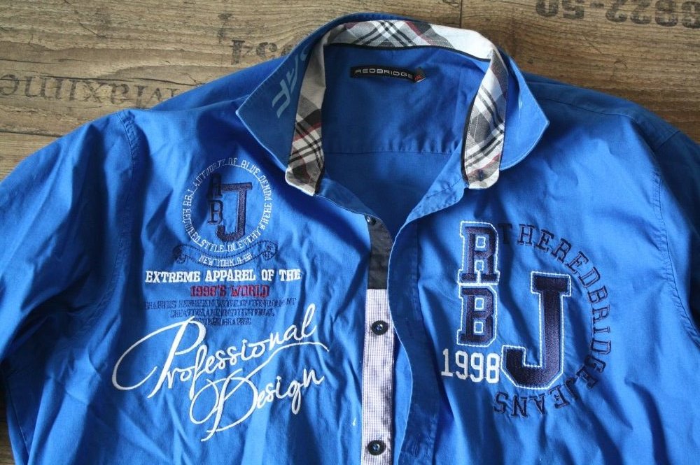 Herren Hemd Redbridge Grösse L Vintagehemd Retrohemd Red Bridge kariert Akzente Stickerei bestickt