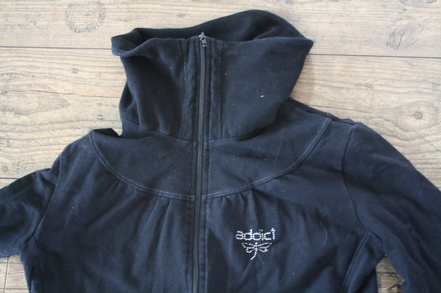 Schwarze Jacke Sweatjacke Hoody Jerseyjacke Addict Weste S M 36 38 Tailliert 