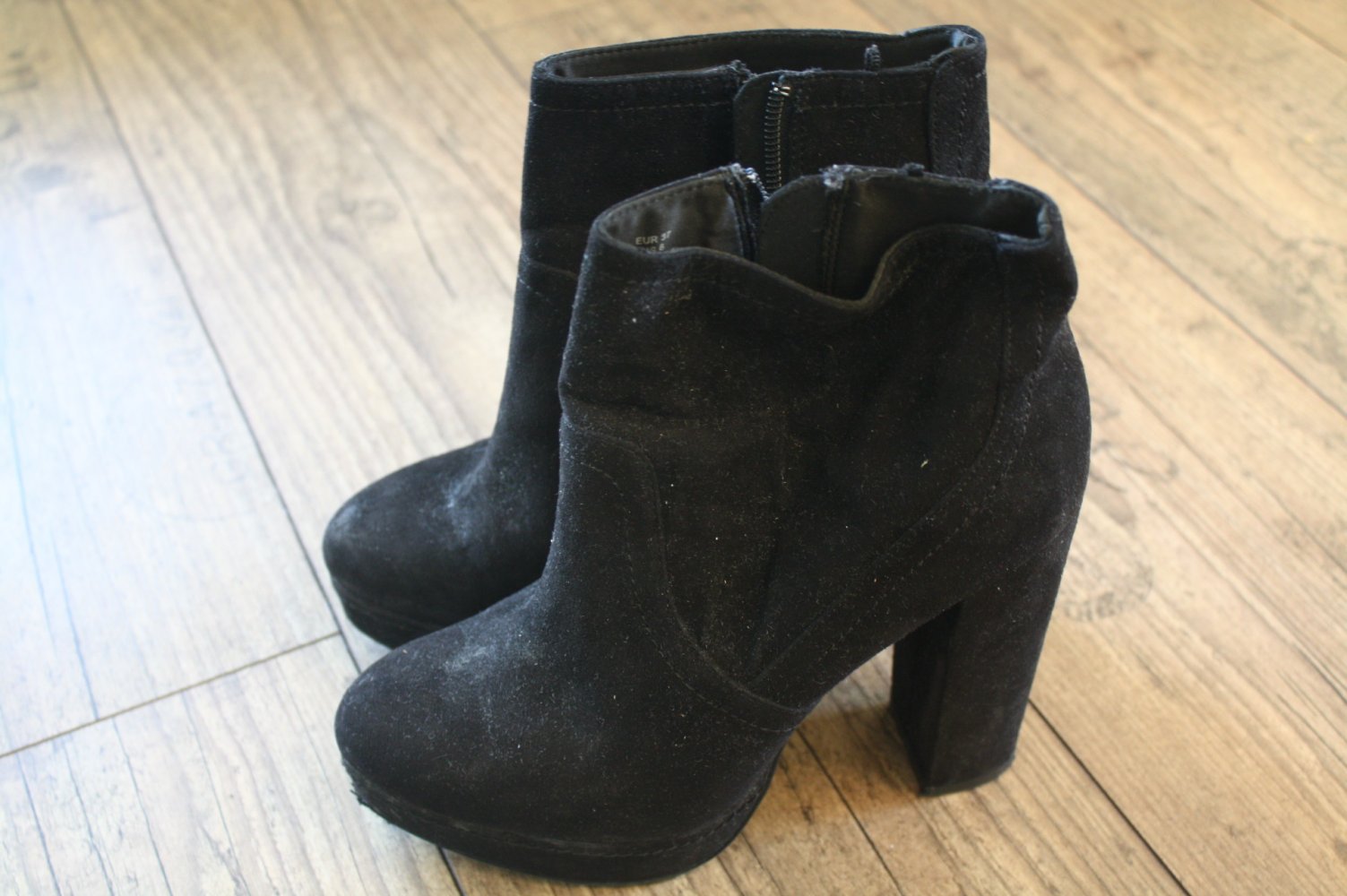 High Heel Stiefeletten schwarz Plateau Stiefel plateauheels schwarz Wildleder Optik 37