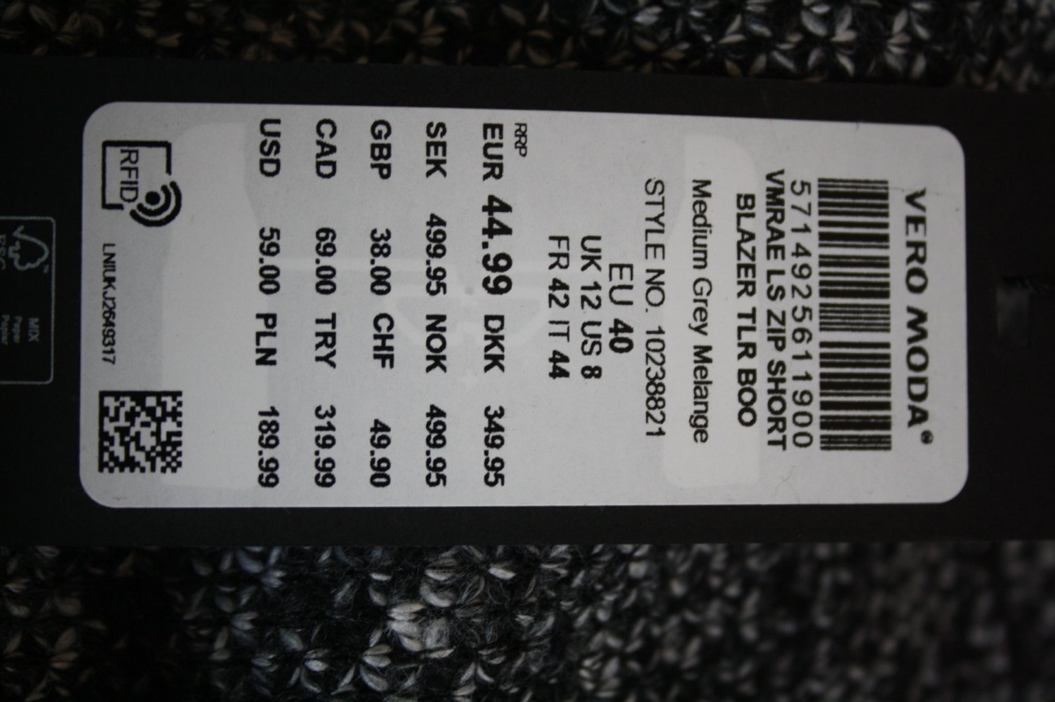 Schöner Blazer von Vero Moda Medium Grey Melange in Grösse 38 40 Neu mit Etikett Kurzjacke 