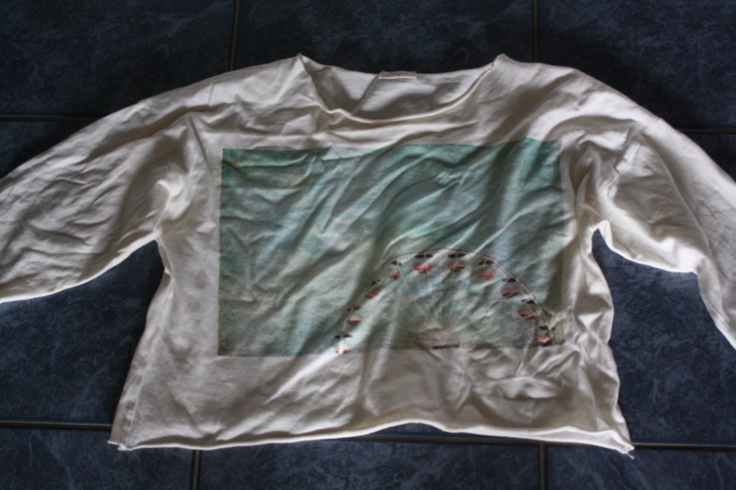 Masque S 36 creme Lässig Hippie Crop cropped Shirt Pulli mit Print