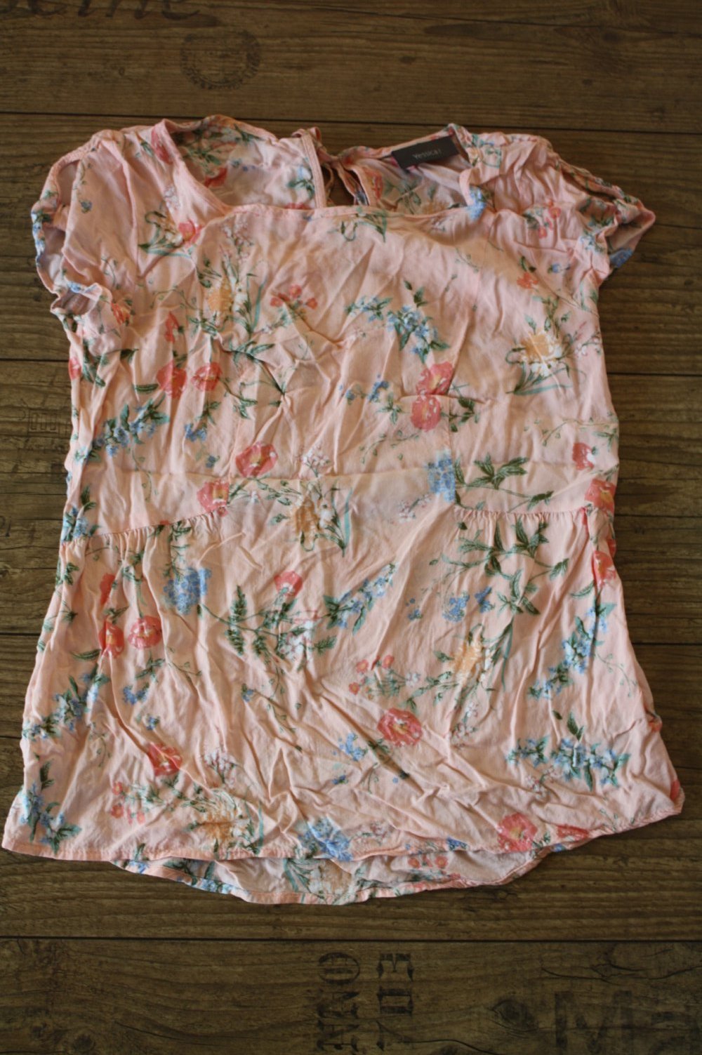 Yessica zarte leichte apricot Blumen geblümt Mille Fleur Blusenshirt 34 36 Coachella Boho Sommer