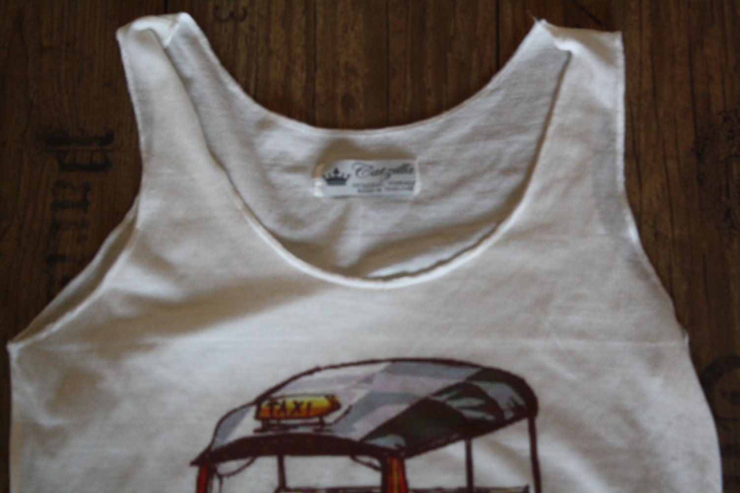 Vintage Catzilla Shirt Trägershirt Trägerhemd Asien Asiatisch Kultshirt Thailand Tuk Tuk S 36 38