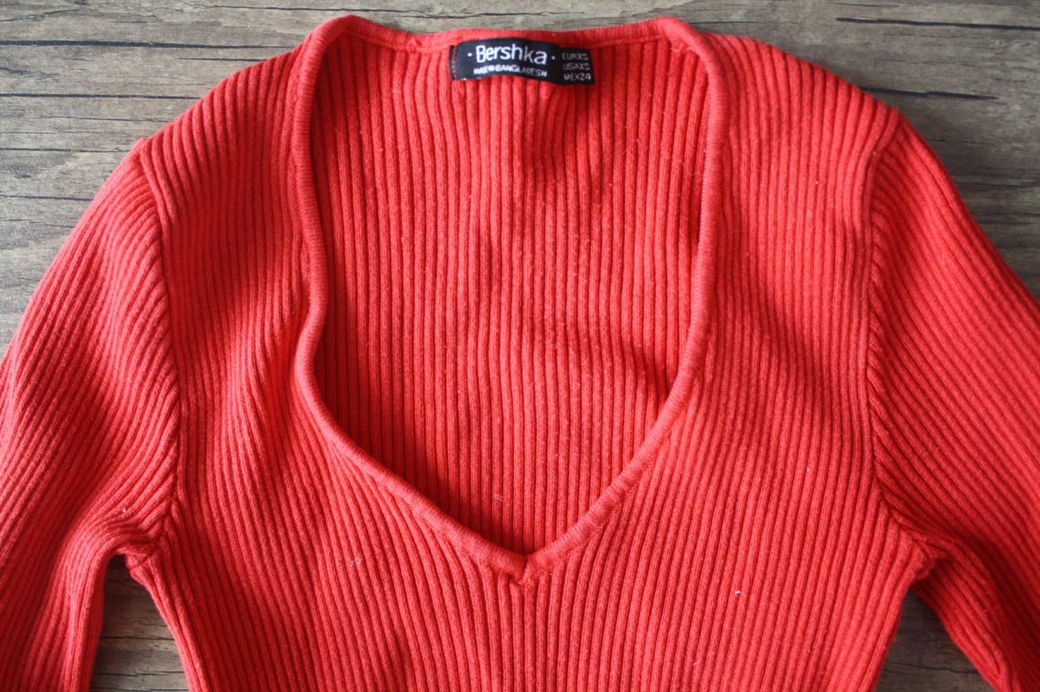 Strickpulli Rippenstrick Langarmshirt Pulli rot gerippt 32 XXS Rippstrick Bershka 