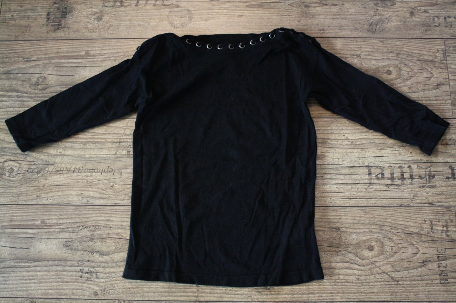 Jean Pascale Feinstrick Shirt tiefschwarz Pulli Pullovershirt mit Schnürung Xs 34