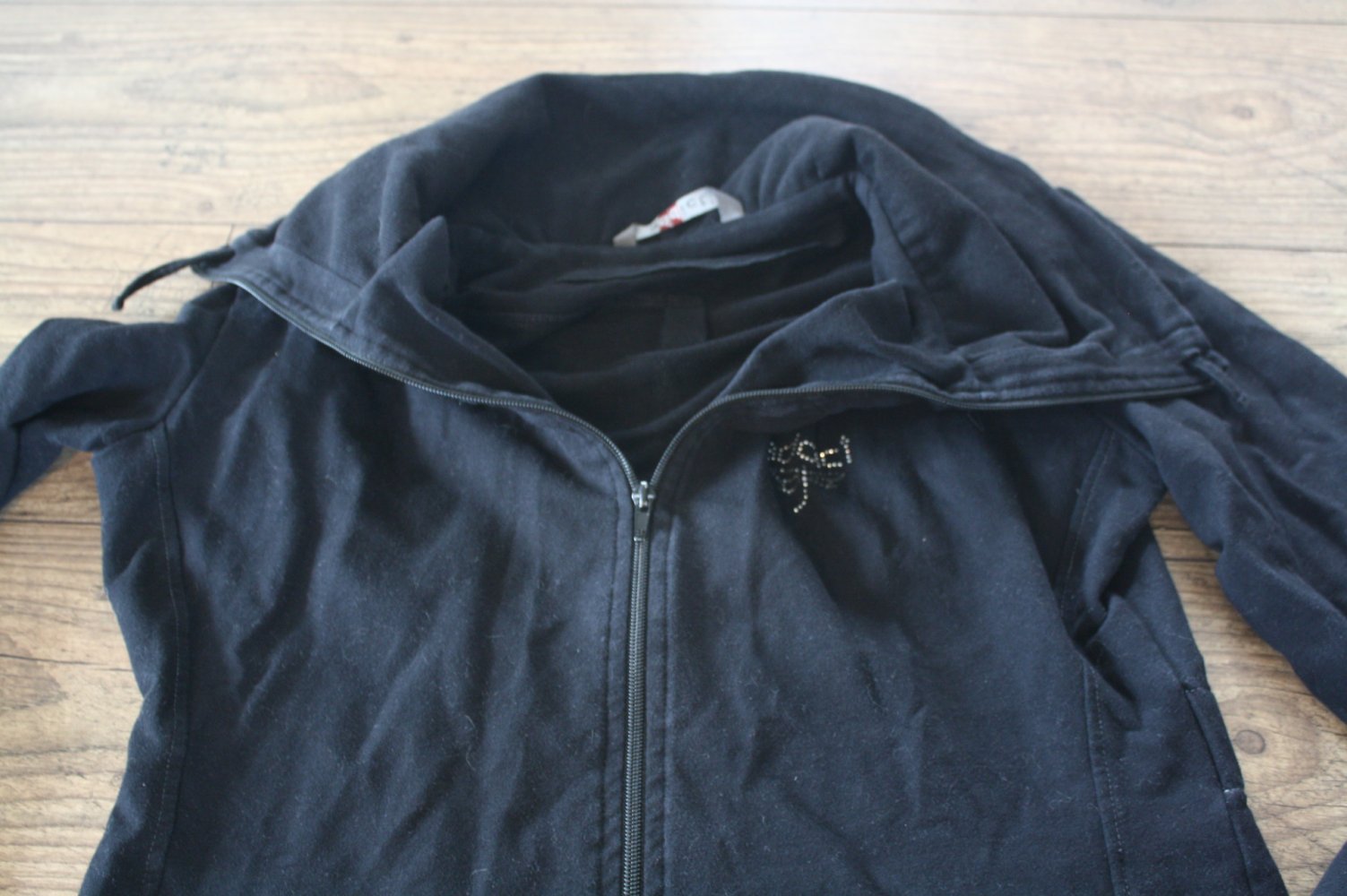 Schwarze Jacke Sweatjacke Hoody Jerseyjacke Addict Weste S M 36 38 Tailliert 