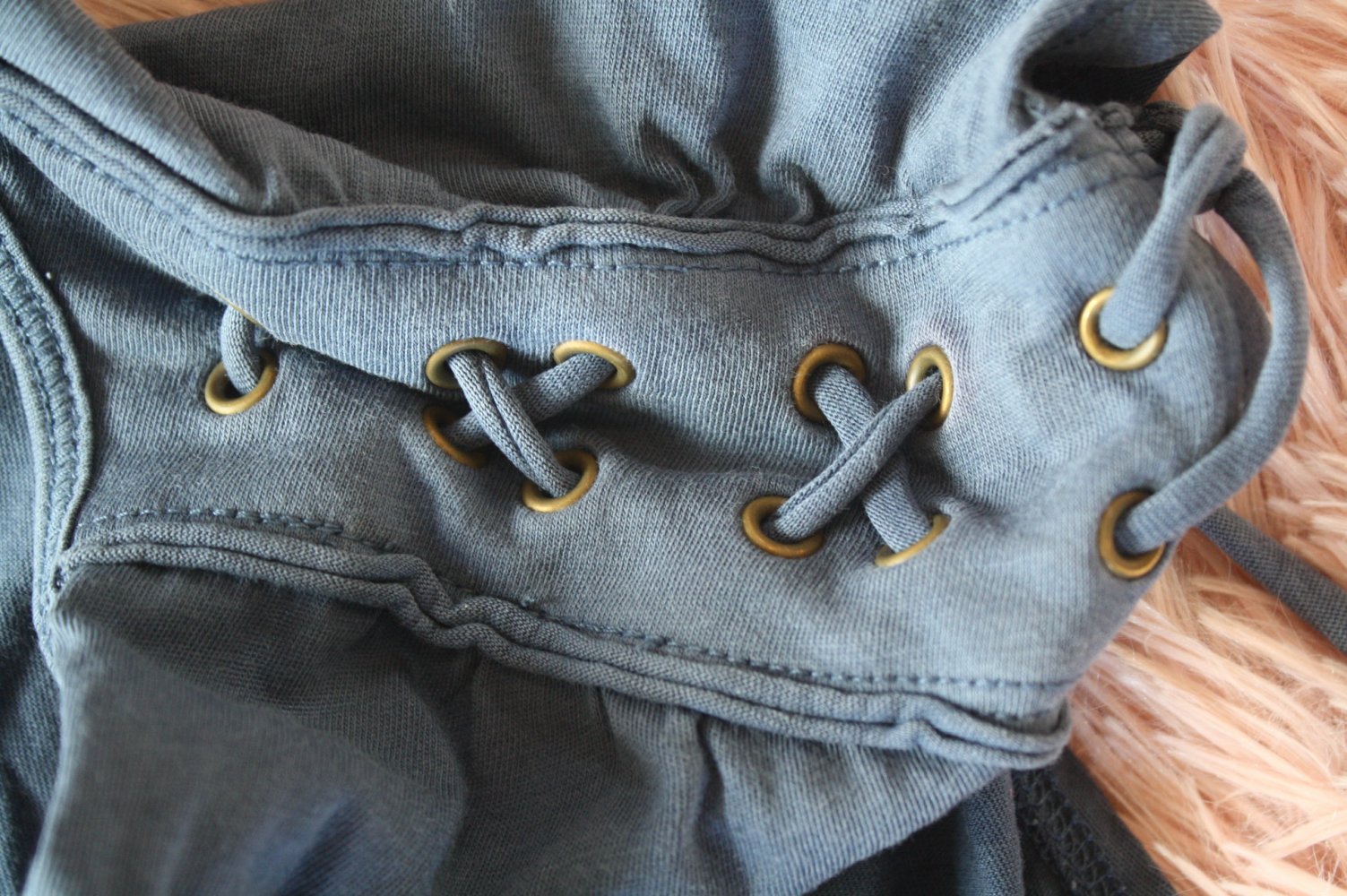 EDC Baumwoll Shirt T_Shirt dunkelblau Damen Shirt  38 40 Schnürung geschnürt 