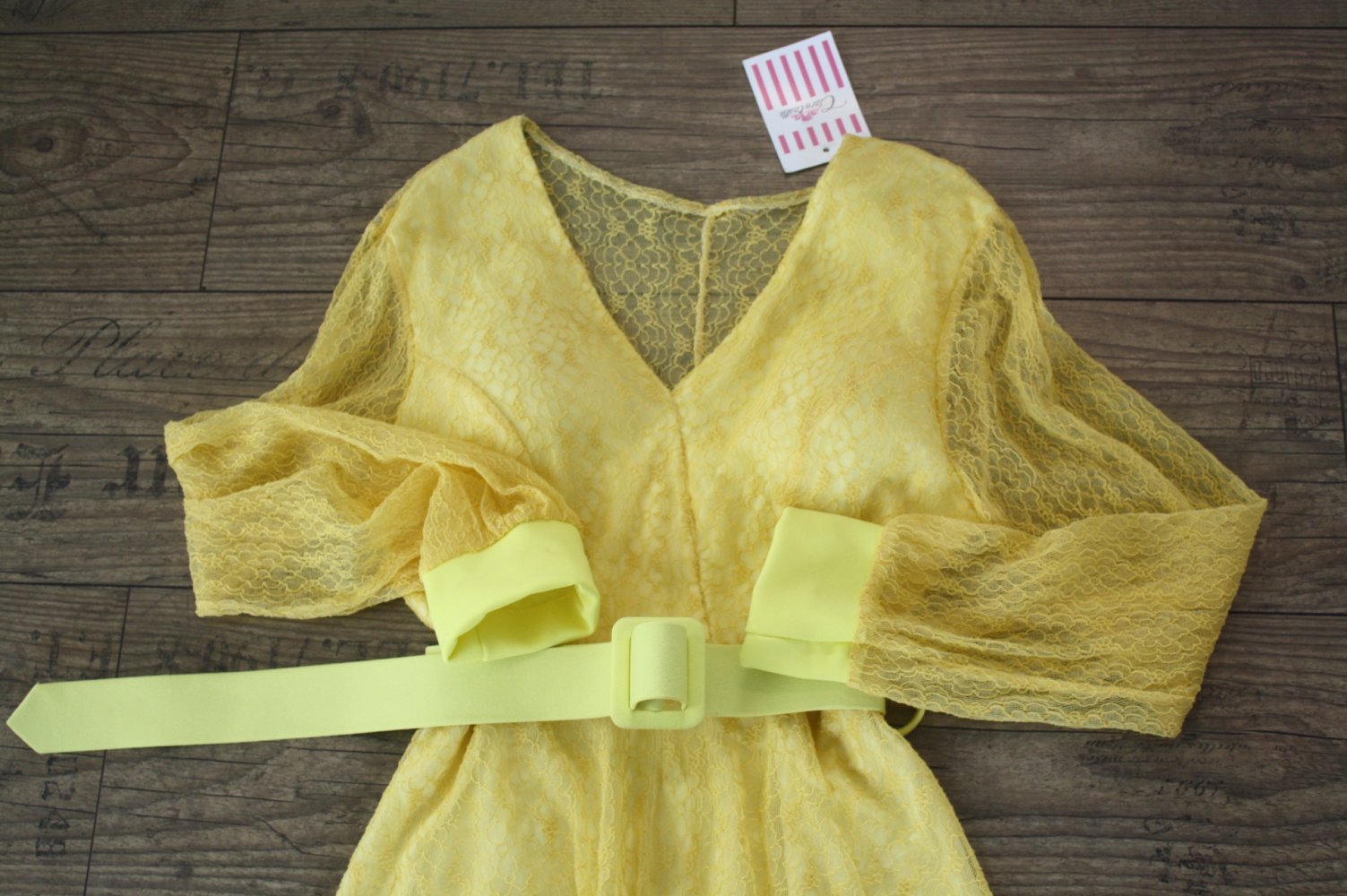 Clara Castle Trägerkleid gelbes Spitzenkleid Sommerkleid Salsa Lambada S 36