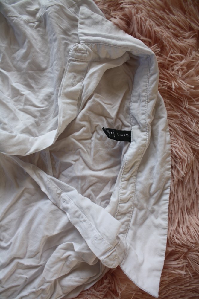 Coole Weisse Stretch Bluse Jerseybluse S M 38 40 unten abgerundet hinten länger