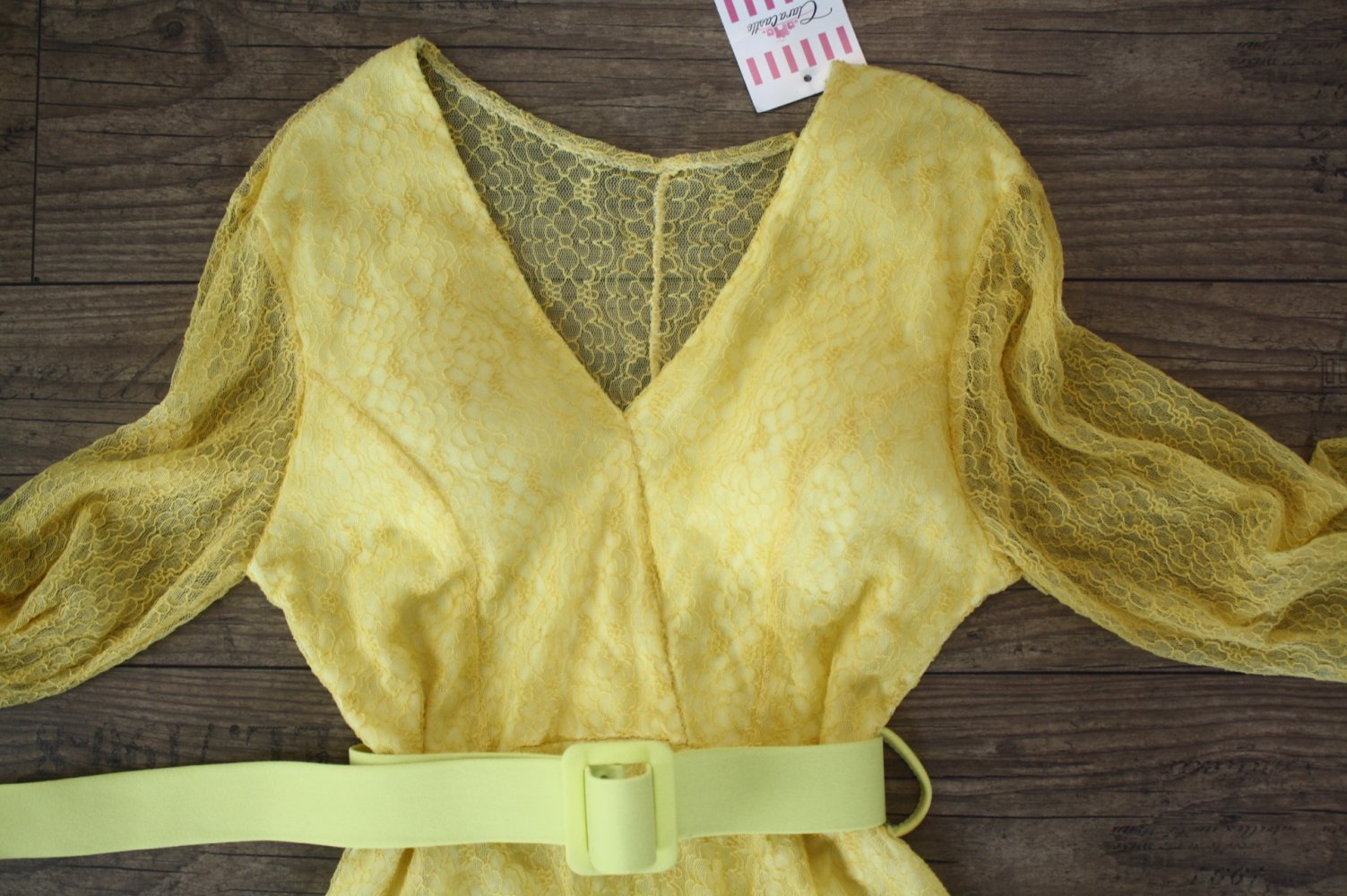 Clara Castle Trägerkleid gelbes Spitzenkleid Sommerkleid Salsa Lambada S 36