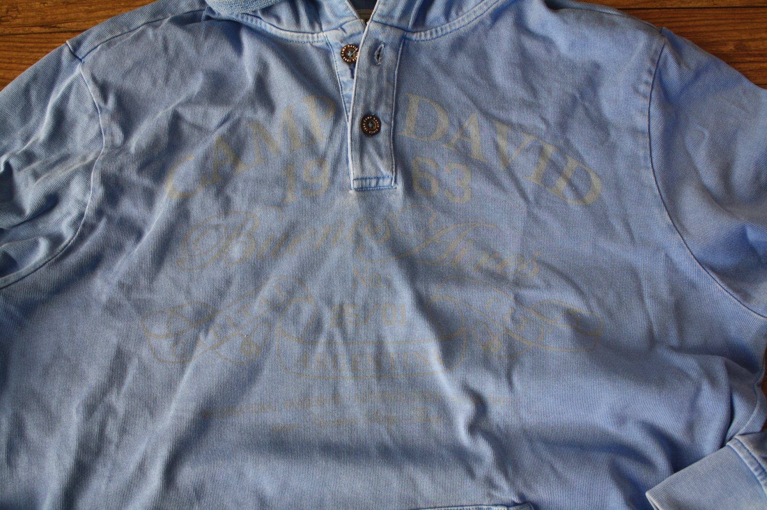 Camp David Kapuzenpulli Hoody mit Kapuze hellblau Used Vintage Style Gr L