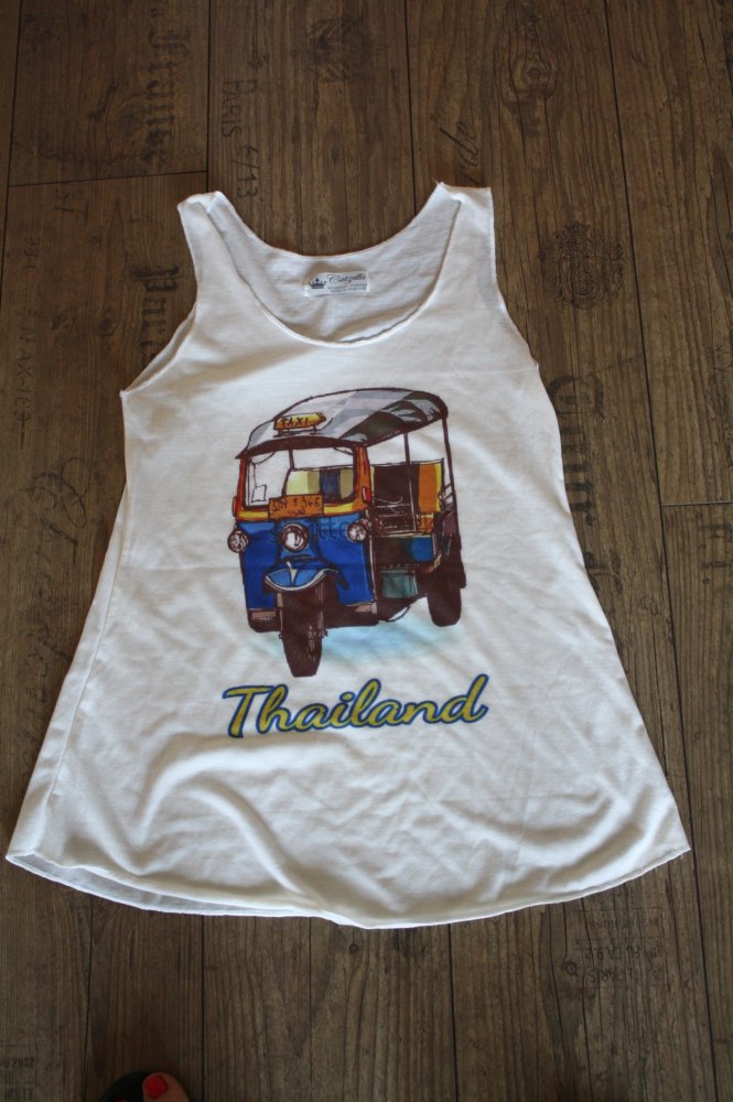 Vintage Catzilla Shirt Trägershirt Trägerhemd Asien Asiatisch Kultshirt Thailand Tuk Tuk S 36 38