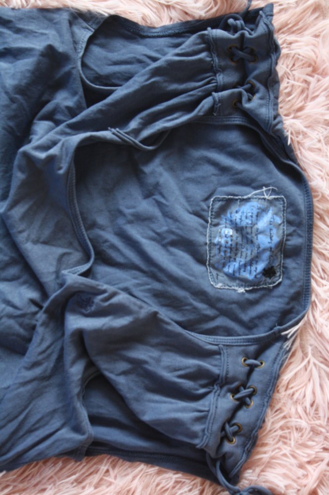 EDC Baumwoll Shirt T_Shirt dunkelblau Damen Shirt  38 40 Schnürung geschnürt 