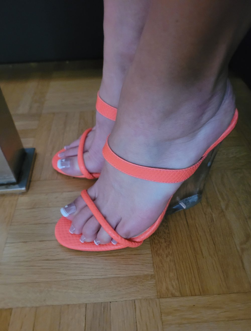 Simmi High Heels Pumps Sandalen mit Keilabsatz Plexiglas orange wNeu 36