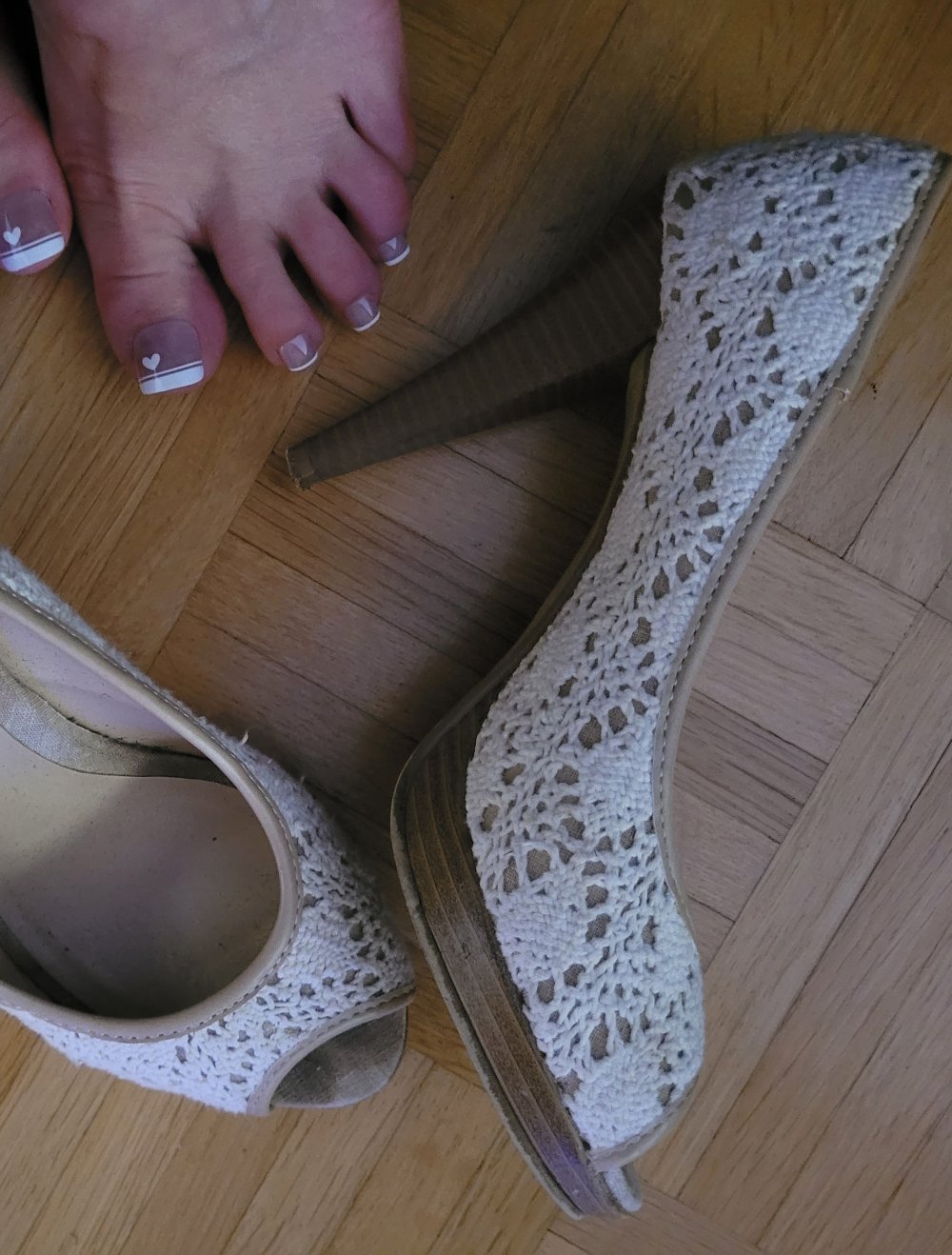 Graceland Häkel Pumps High Heels Sandalen mit Absatz getragen 36