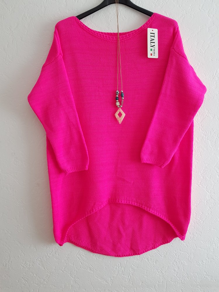 Damen Pullover Lang Vokuhila Grobstrickpullover Pink Gr 40