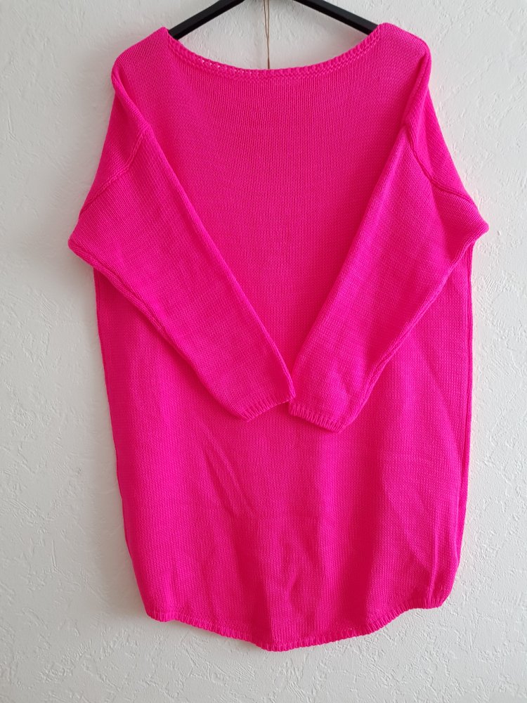 Damen Pullover Lang Vokuhila Grobstrickpullover Pink Gr 40