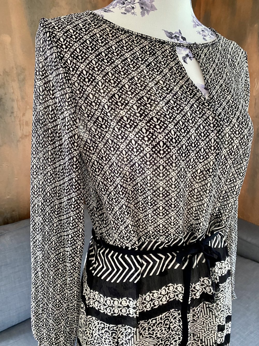 Indiska Midikleid schwarz weiß Muster Größe M 