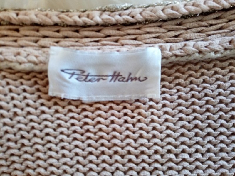 Peter Hahn Strickjacke Beigef. Goldborte Rüschen Gr. 38