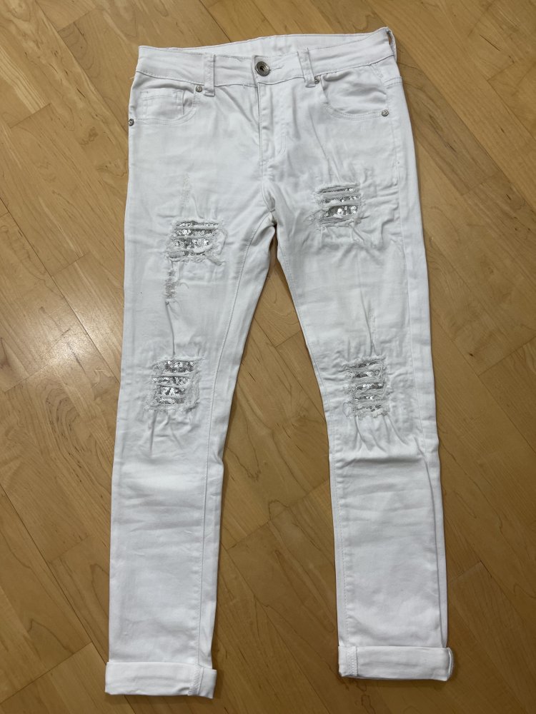 Ausgefallene Jeanshose mit Strass- Größe XS