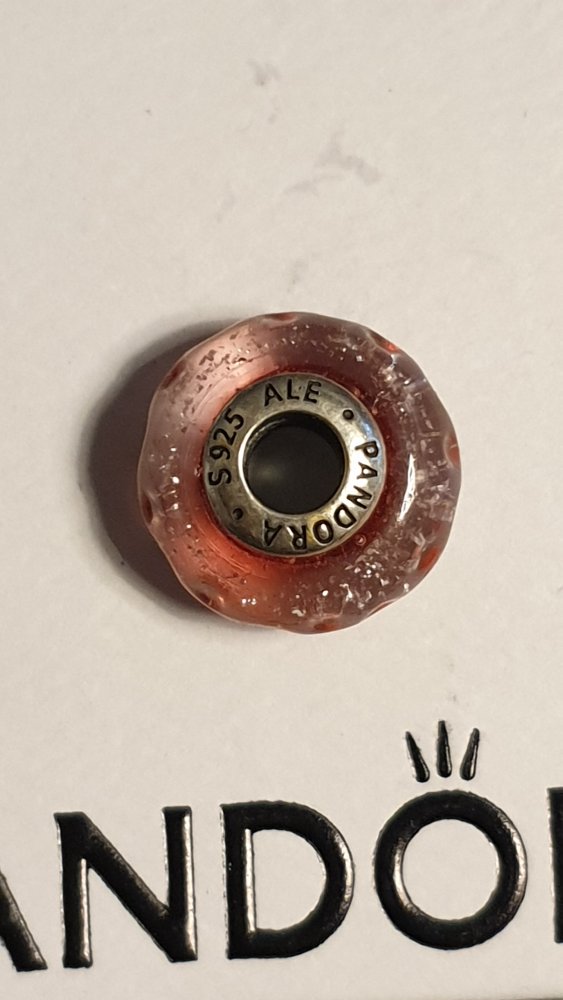 Pandora Wellenförmiges lachsfarbenes Murano-Glas Charm, original, NEU