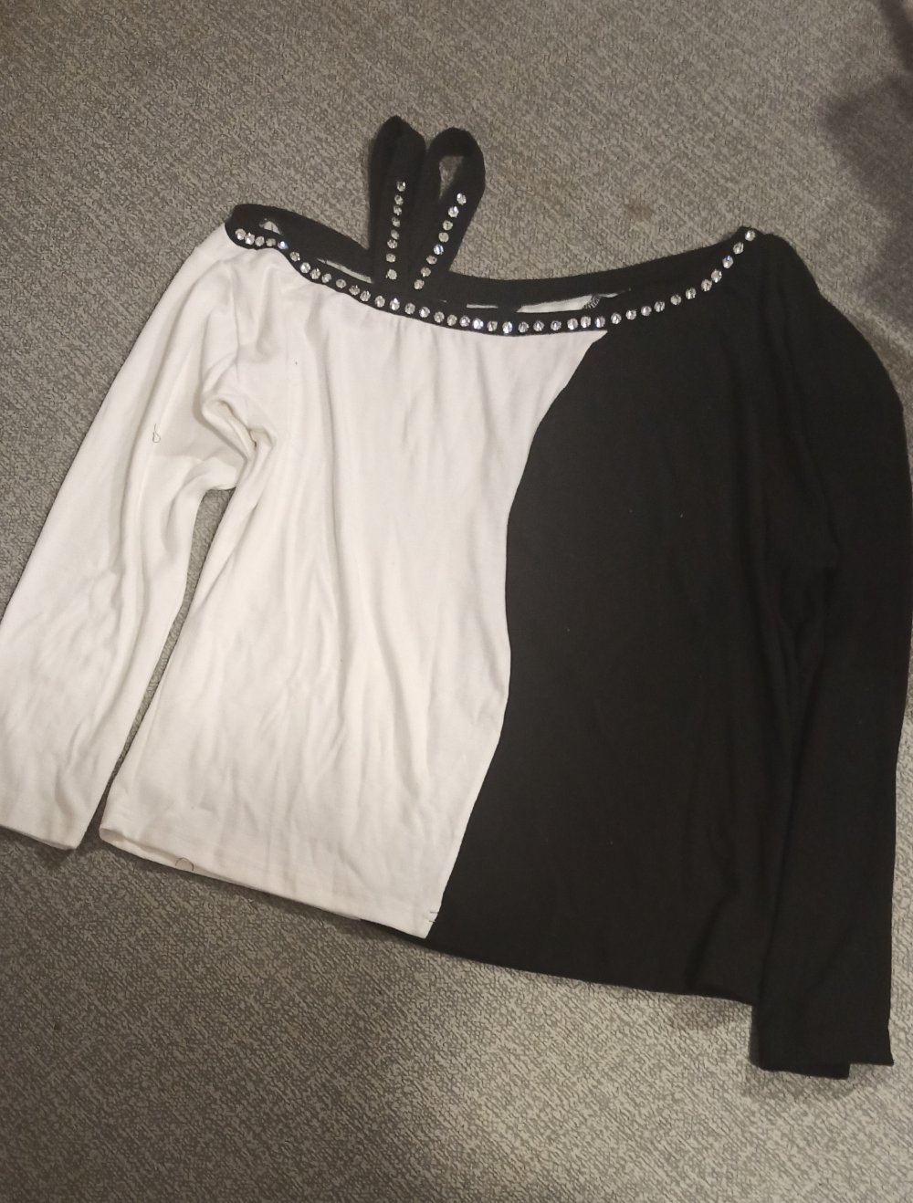 Damen Langarm Shirt schulterfrei mit Glitzersteinen