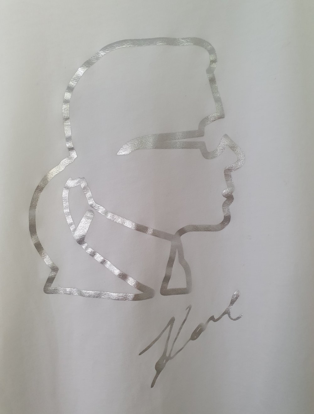 T-Shirt Karl Lagerfeld Gr. M mit silber Aufdruck - Shirt weiß