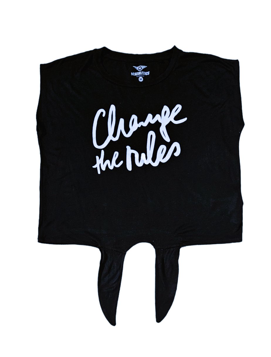 Damen Shirt zum Knoten Schleifen New Yorker ATHLETICS Gr. M T-Schirt Knotenshirt Schleifenschirt TOP Tanktop Knotentop  New Yorker ATHLETICS Gr. M in schwarz mit weißem Druck