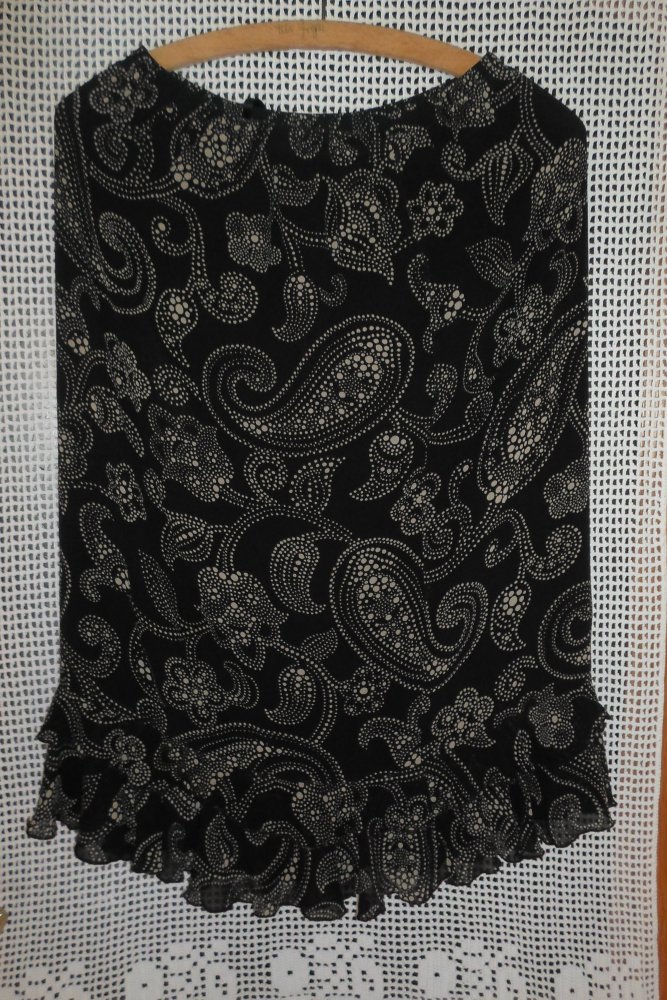 Damen Rock schwarz Rüschen Volants Paisley Gr. L XL leichter Gummibund Silk