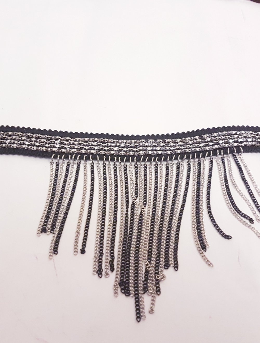 joker fransen Schwarz silber