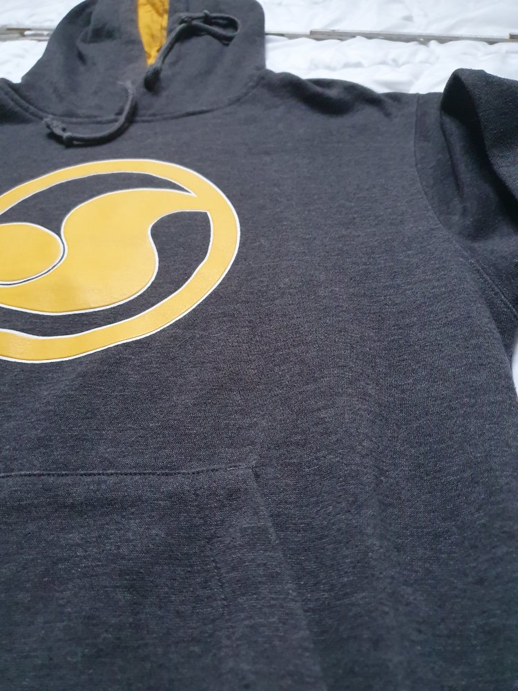 DVS Pullover Kapuze Hoddie in grau mit gelbem Logo in S meliert