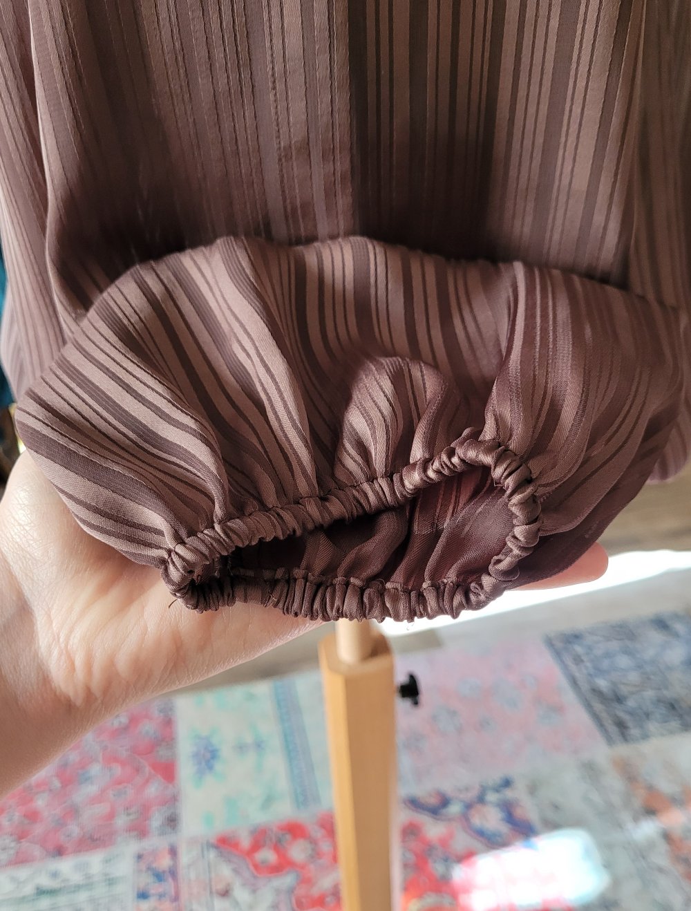 Bluse Chiffon Organza Braun Spitze gestreift