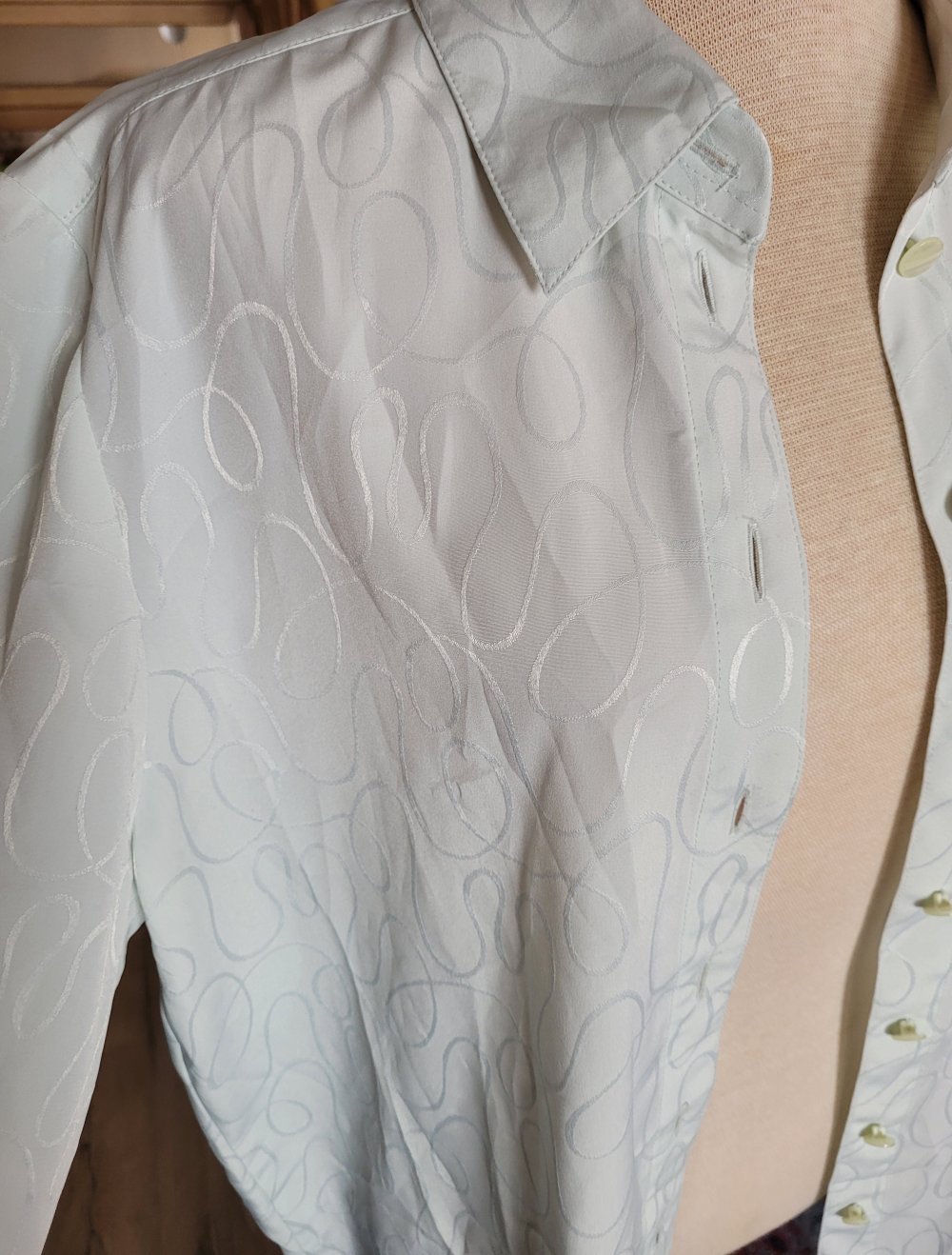 Vintage Bluse Stickerei Minze Mint Perlmutt