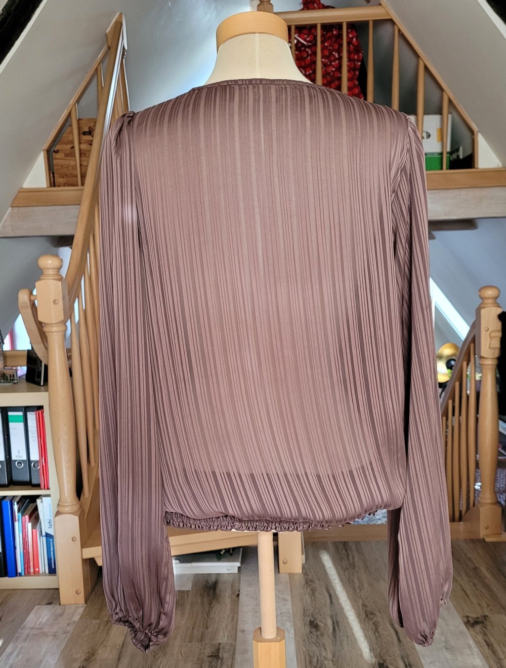 Bluse Chiffon Organza Braun Spitze gestreift