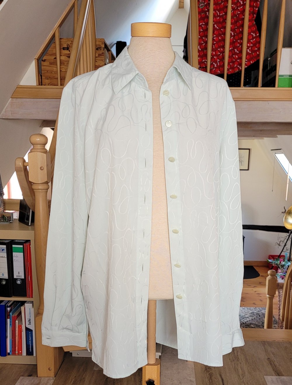 Vintage Bluse Stickerei Minze Mint Perlmutt