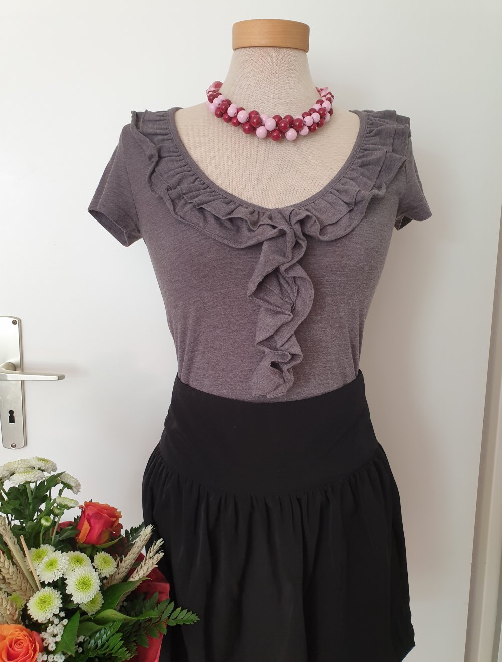 Shirt Volants grau Rüschen