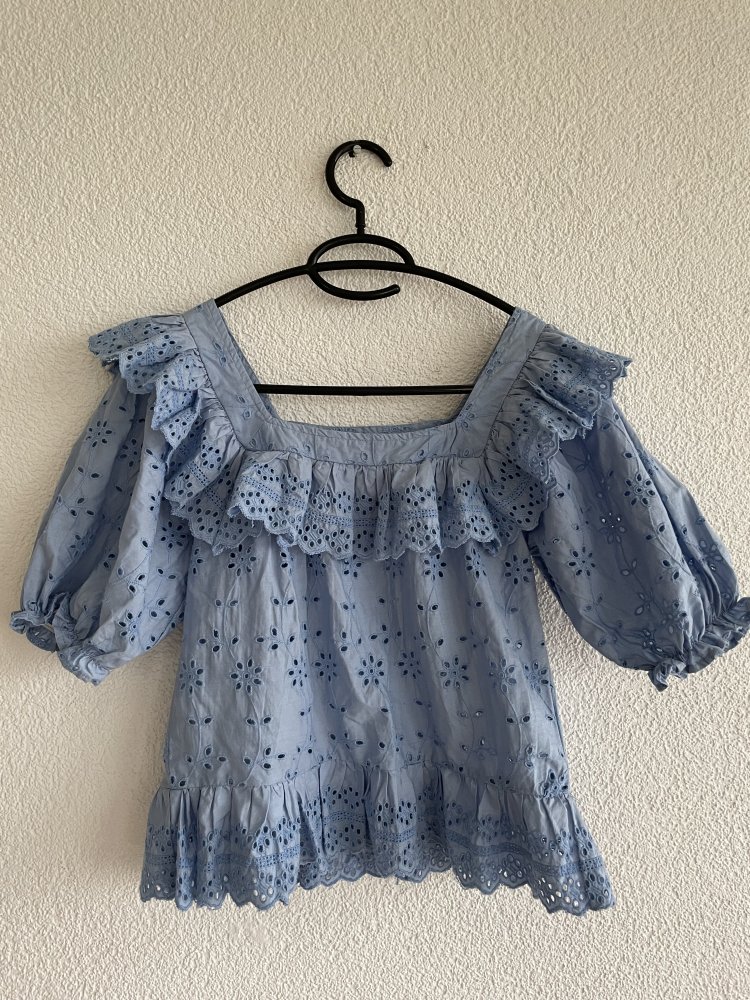 Jeansblaue Bluse mit Puffärmeln Gr. 34, NEU!