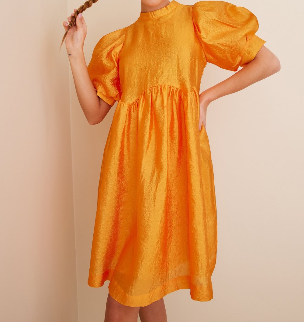 Kleid Ballonarm Gr. M (36-38) Pieces orange Satin