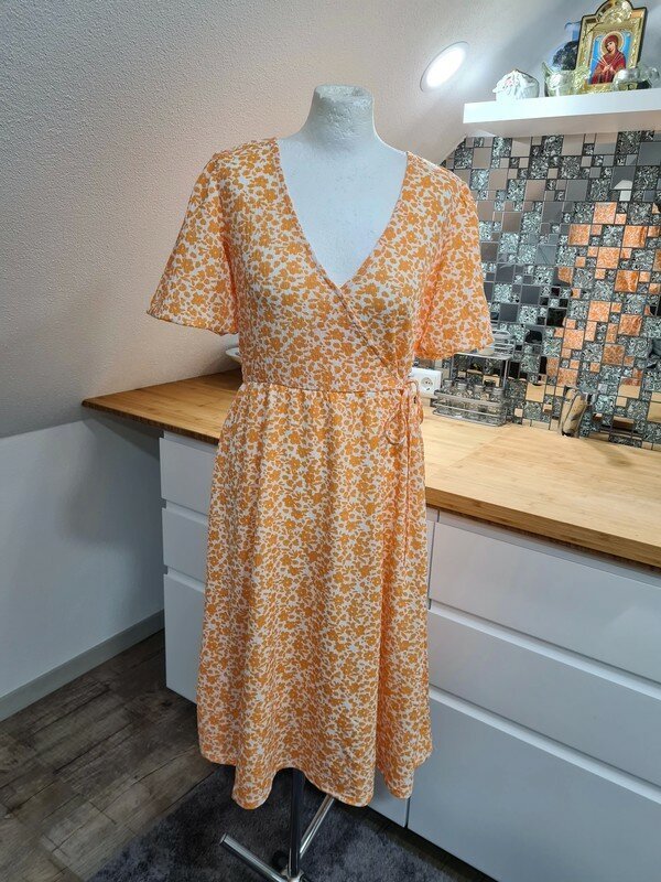 Sommerkleid Vila Gr. 36 (S/M) Ballonarm weiß gelb 