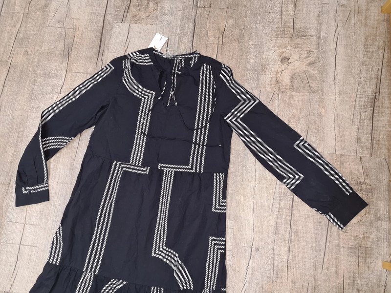 Maxikleid Only Gr. 34 (XS-S) Langarm Kleid schwarz / weiß Baumwolle