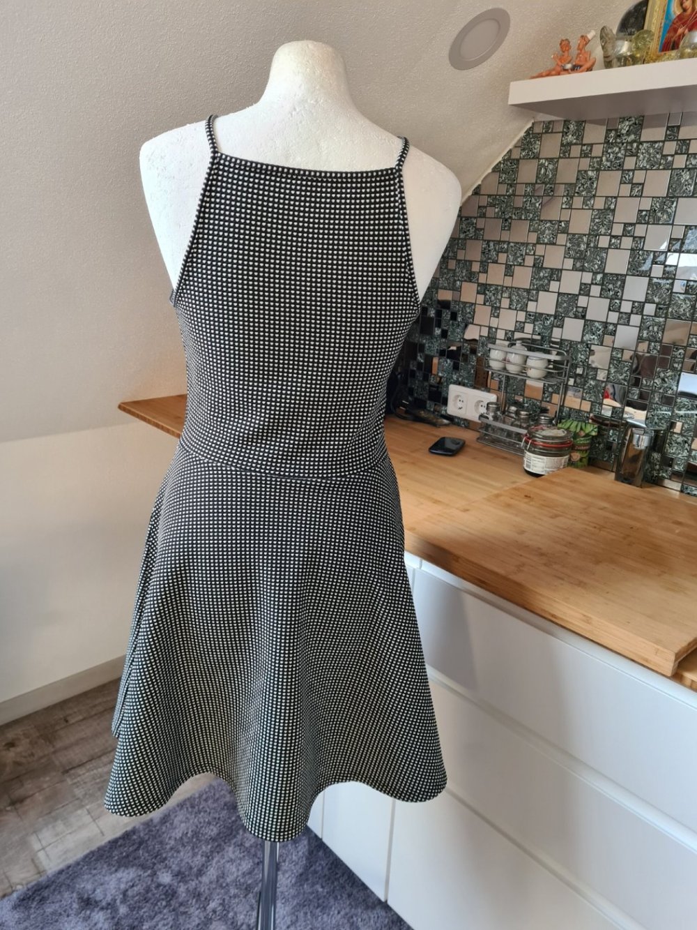 Minikleid KAro Gr. XS bügelfrei Skaterrock schwarz/weiß
