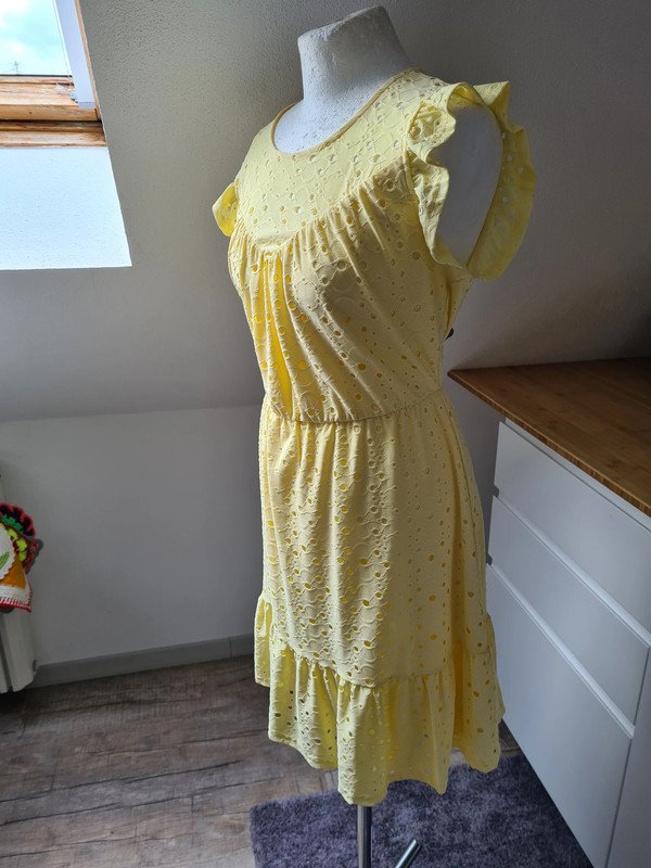 Lochmuster gelb Kleid Sommerkleid Vero Moda Gr. L