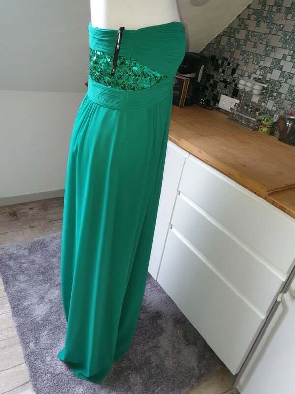  Vera Mont Abendkleid Gr. 38 grün Maxikleid Langes Kleid mit Pailletten 