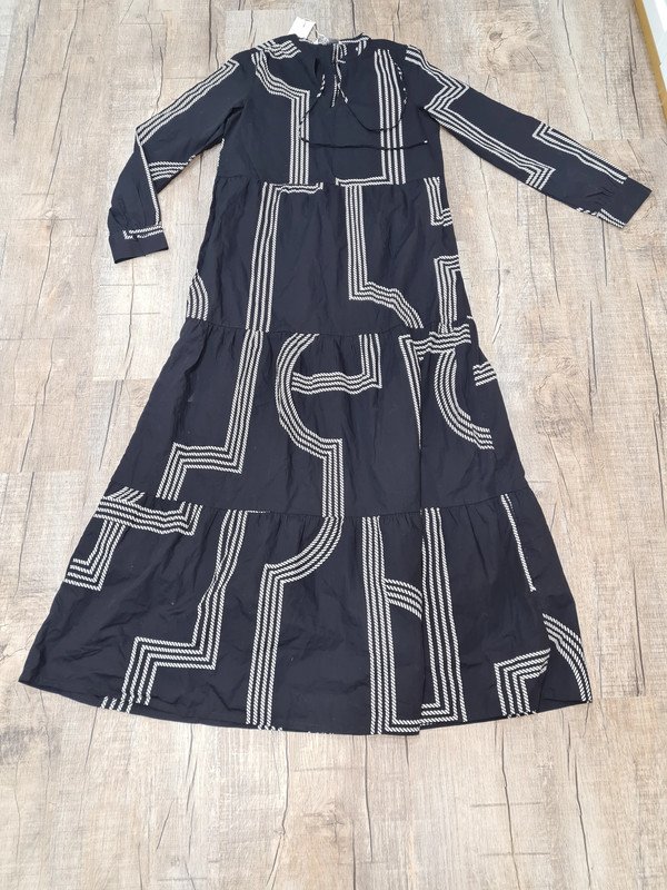 Maxikleid Only Gr. 34 (XS-S) Langarm Kleid schwarz / weiß Baumwolle
