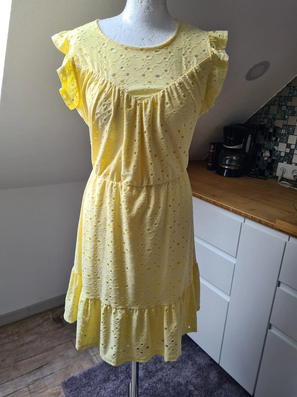 Lochmuster gelb Kleid Sommerkleid Vero Moda Gr. L