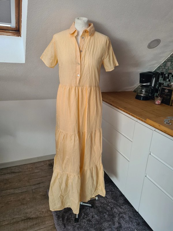 YAS Baumwolle Maxikleid Gr. M (38) Streifen gelb / weiß Stufenrock €55 NEU